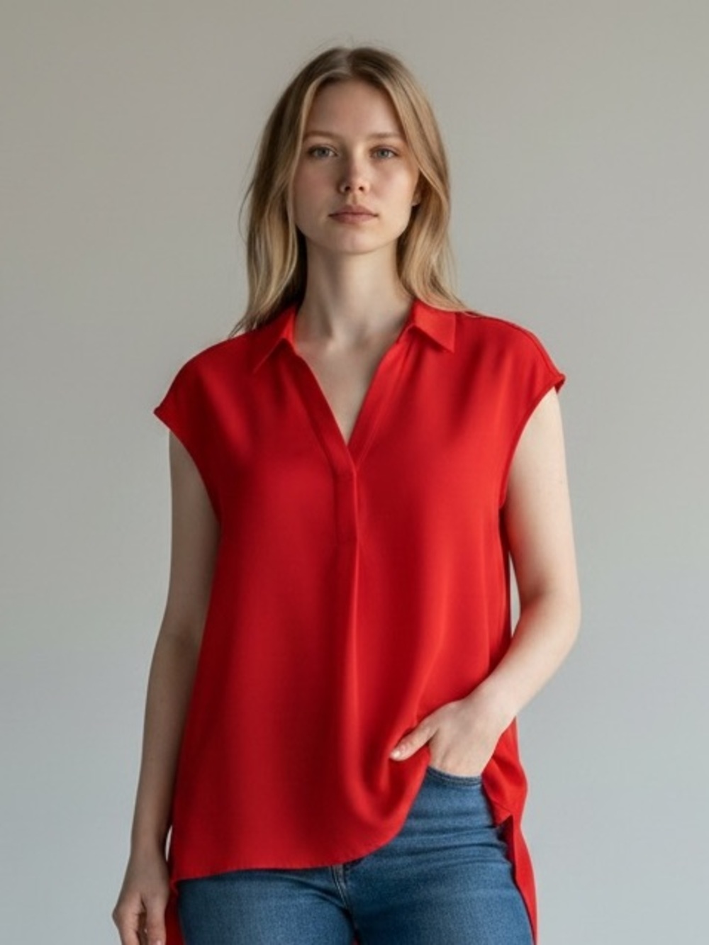 Mango Fucsia Cap Sleeve V-Neck Top
